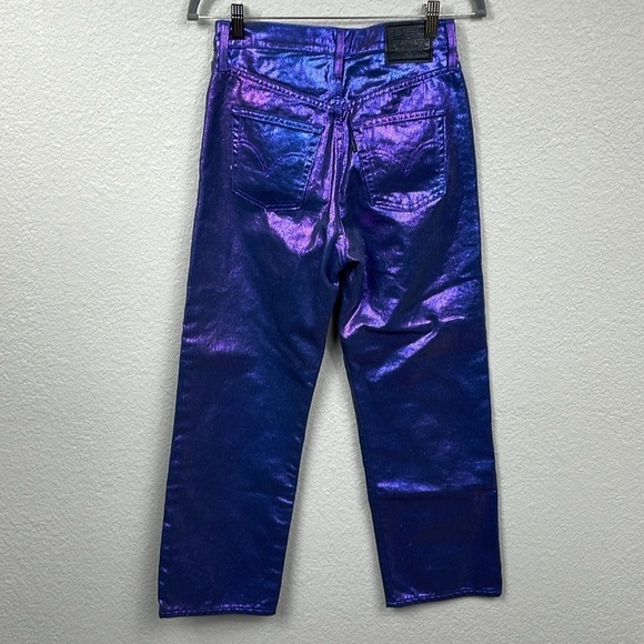 New Levis Shine Ribcage Straight Ankle Jeans Candy Coated Purple Iridescent 26 - Picture 7 of 17